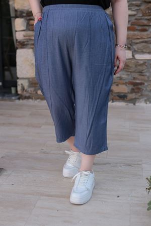 RENKTE BÜYÜK BEDEN TENSEL KUMAŞ İNDİGO KAPRİ