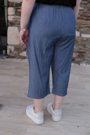 RENKTE BÜYÜK BEDEN TENSEL KUMAŞ İNDİGO KAPRİ