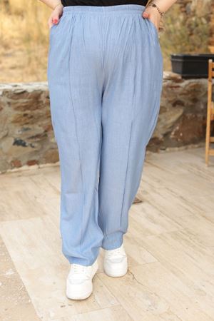 RENKTE BÜYÜK BEDEN TENSEL KUMAŞ MAVİ PANTOLON