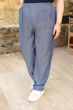 RENKTE BÜYÜK BEDEN TENSEL KUMAŞ LACİVERT PANTOLON