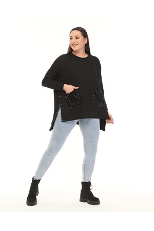 RENKTE BÜYÜK BEDEN CEPLERİ PAYETLİ SİYAH TUNİK & BLUZ