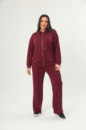 RENKTE BÜYÜK BEDEN TASARIM BORDO EŞOFMAN TAKIMI