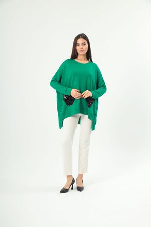RENKTE BÜYÜK BEDEN CEPLERİ PAYETLİ YEŞİL TUNİK & BLUZ