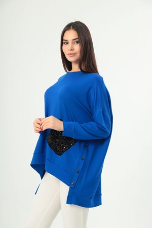 RENKTE BÜYÜK BEDEN CEPLERİ PAYETLİ SAKS TUNİK & BLUZ