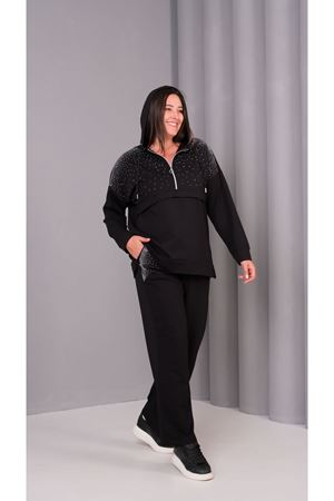 RENKTE BÜYÜK BEDEN TAŞLI FERMUARLI EŞOFMAN TAKIMI