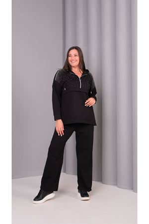 RENKTE BÜYÜK BEDEN TAŞLI FERMUARLI EŞOFMAN TAKIMI