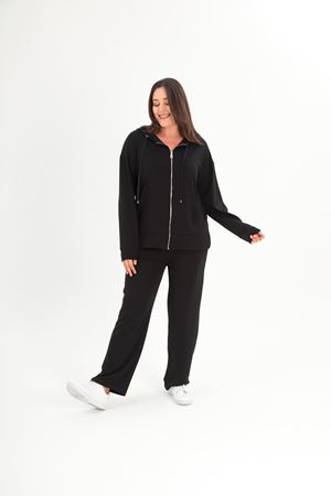 RENKTE BÜYÜK BEDEN CEPLİ FERMUALI SİYAH EŞOFMAN TAKIMI