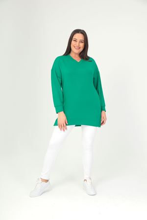 RENKTE BÜYÜK BEDEN V YAKA YEŞİL BASİC TUNİK & BLUZ