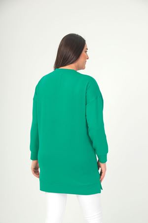 RENKTE BÜYÜK BEDEN V YAKA YEŞİL BASİC TUNİK & BLUZ