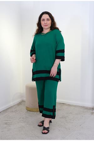 RENKTE BÜYÜK BEDEN ŞERİT DETAY YEŞİL TAKIM