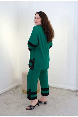 RENKTE BÜYÜK BEDEN ŞERİT DETAY YEŞİL TAKIM