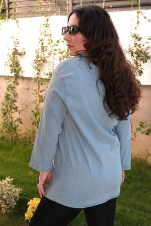 RENKTE BÜYÜK BEDEN BATİK DESEN YIKAMALI AÇIK RENK KOT GÖMLEK