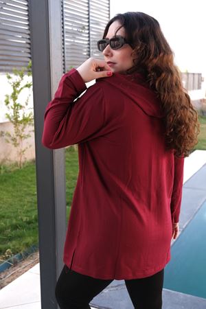 RENKTE BÜYÜK BEDEN CEP İNCİLİ BORDO HIRKA & CEKET