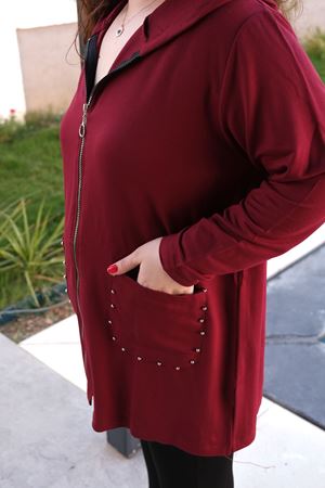 RENKTE BÜYÜK BEDEN CEP İNCİLİ BORDO HIRKA & CEKET