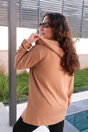 RENKTE BÜYÜK BEDEN CEP İNCİLİ KAHVE HIRKA & CEKET