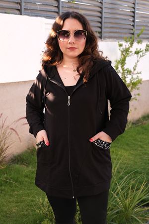 RENKTE BÜYÜK BEDEN CEBİ PULLU SİYAH CEKET