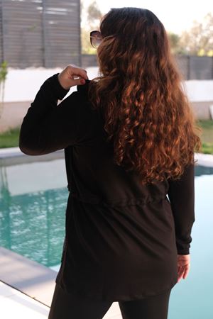 RENKTE BÜYÜK BEDEN FİLE GARNİLİ TÜNELLİ SİYAH CEKET