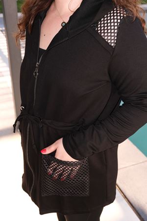 RENKTE BÜYÜK BEDEN FİLE GARNİLİ TÜNELLİ SİYAH CEKET