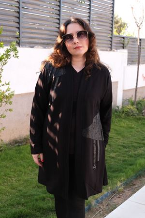 RENKTE BÜYÜK BEDEN TAŞ DETAY SİYAH CEKET