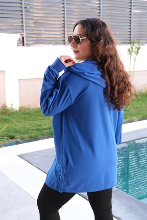 RENKTE BÜYÜK BEDEN KUŞ TAŞ DETAYLI SAKS CEKET