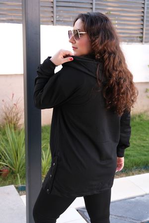 RENKTE BÜYÜK BEDEN KUŞ TAŞ DETAYLI SİYAH CEKET