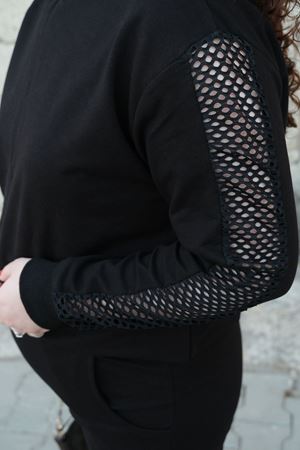 RENKTE BÜYÜK BEDEN FİLELİ SİYAH EŞOFMAN TAKIMI