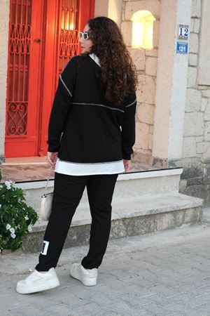 RENKTE BÜYÜK BEDEN ŞERİTLİ SİYAH EŞOFMAN TAKIMI