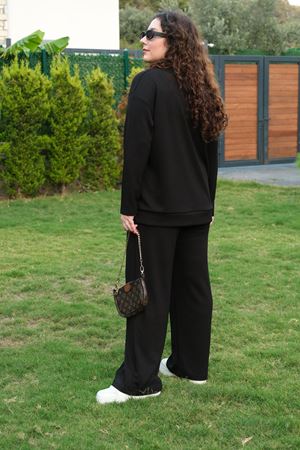 RENKTE BÜYÜK BEDEN ÇIMALI SİYAH EŞOFMAN TAKIMI