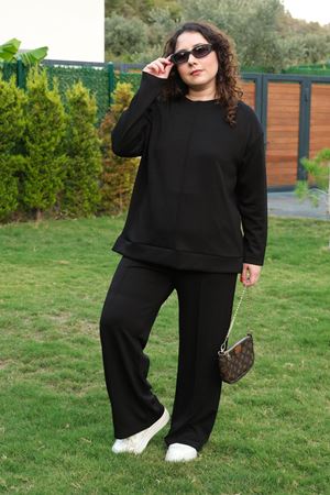 RENKTE BÜYÜK BEDEN ÇIMALI SİYAH EŞOFMAN TAKIMI