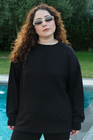 RENKTE BÜYÜK BEDEN BİYE DETAYLI SİYAH EŞOFMAN TAKIMI