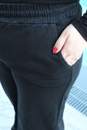 RENKTE BÜYÜK BEDEN BOL PAÇA SİYAH TENSEL GABARDİN PANTOLON