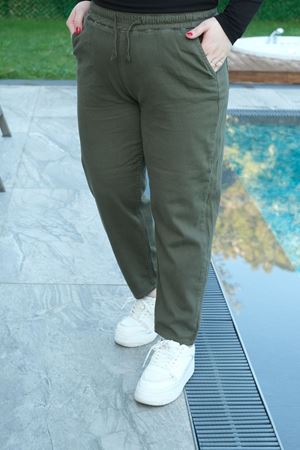 RENKTE BÜYÜK BEDEN HAKİ DAR PAÇA TENSEL GABARDİN PANTOLON