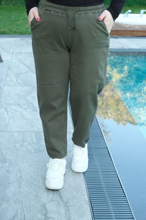 RENKTE BÜYÜK BEDEN HAKİ DAR PAÇA TENSEL GABARDİN PANTOLON