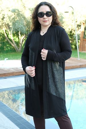 RENKTE BÜYÜK BEDEN TAŞ DETAY SİYAH ESNEK YELEK