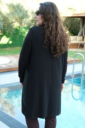 RENKTE BÜYÜK BEDEN TAŞ DETAY SİYAH ESNEK YELEK