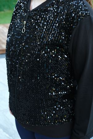 RENKTE BÜYÜK BEDEN PAYETLİ PULLU SİYAH CEKET