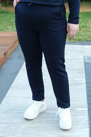 RENKTE BÜYÜK BEDEN YILDIZ BASKILI MODAL KUMAŞ LACİVERT EŞOFMAN TAKIMI