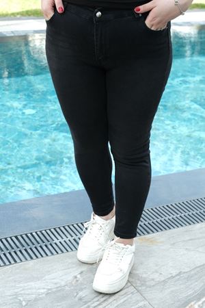 RENKTE BÜYÜK BEDEN TOPARLAYICI SİYAH KOT PANTOLON