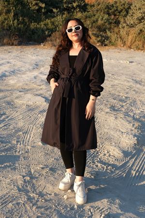 RENKTE ÖZEL ÜRETİM BÜYÜK BEDEN LACİVERT TRENÇKOT