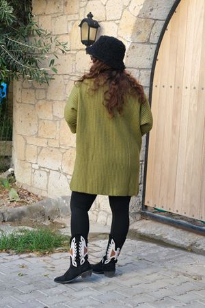 RENKTE BÜYÜK BEDEN YEŞİL CEPLİ HIRKA & CEKET