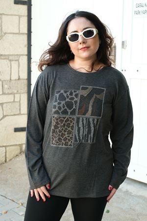 RENKTE BÜYÜK BEDEN TAŞLI ANTRASİT BLUZ