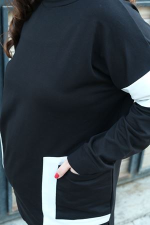 RENKTE BÜYÜK BEDEN CEPLİ SİYAH BEYAZ DETAY SWEAT & BLUZ