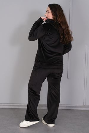 RENKTE BÜYÜK BEDEN TAŞ İŞLEMELİ PREMİUM SİYAH KADİFE TAKIM