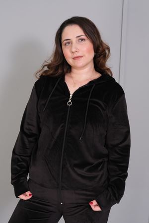 RENKTE BÜYÜK BEDEN FERMUARLI PREMİUM SİYAH KADİFE TAKIM