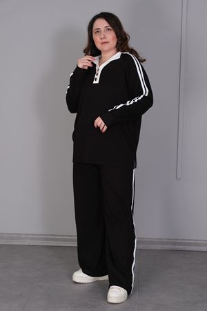 RENKTE BÜYÜK BEDEN GOLD DÜĞMELİ ŞERİTLİ SİYAH TAKIM