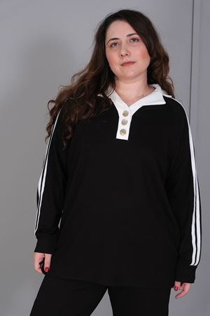 RENKTE BÜYÜK BEDEN GOLD DÜĞMELİ ŞERİTLİ SİYAH TAKIM