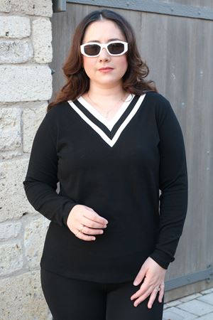 RENKTE BÜYÜK BEDEN V YAKA KAŞMİR BLUZ