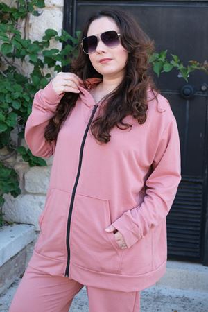 RENKTE BÜYÜK BEDEN ÖZEL ÜRETİM FERMUARLI PUDRA EŞOFMAN TAKIMI