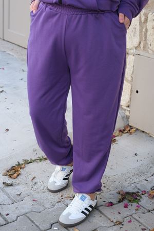 RENKTE BÜYÜK BEDEN ÖZEL ÜRETİM FERMUARLI MOR EŞOFMAN TAKIMI