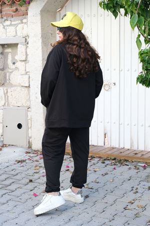 RENKTE BÜYÜK BEDEN ÖZEL ÜRETİM FERMUARLI SİYAH EŞOFMAN TAKIMI